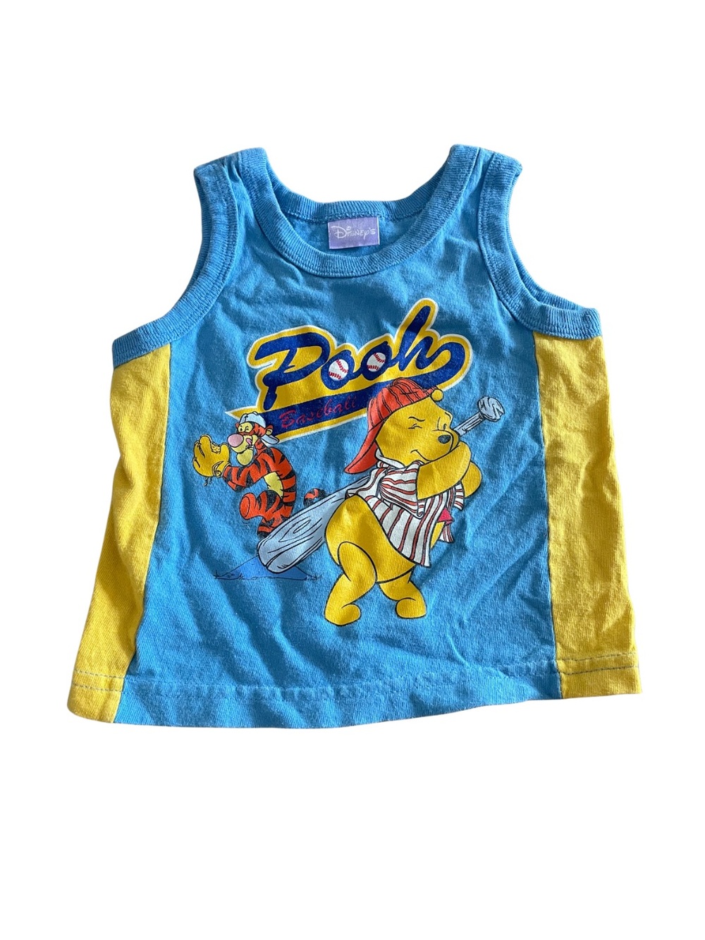 Disney Tigger and Pooh Tank Top 12-24M Baseball Graphic Vintage Blue and Yellow